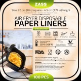 Set 100 buc Hartie de copt pentru friteuza cu aer cald airfryer ZASS ZPL 04, 20 cm, Maro, forma patrata, Maro - NOU