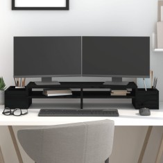 vidaXL Suport pentru monitor, negru, 100x27,5x15 cm, lemn masiv de pin 813973