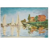 Tablou, Reproducere dupa Port de Monet, 2015, ulei pe panza, neinramat, 42x26cm, Peisaje, Impresionism, RavariuArt