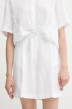 Sisley pantaloni scurți din in culoarea alb, uni, high waist, 4AGHL901K