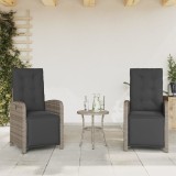 Set 2 Scaune Gradina Rabatabile Poliratan Gri, Suport Picioare, Perna Inclusa