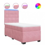 Cumpara ieftin Pat box spring cu saltea, roz, 80x200 cm, catifea