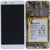 Huawei Honor 5X (KIW-L21) Capac frontal modul display + LCD + digitizer + baterie argintie 02350PEN