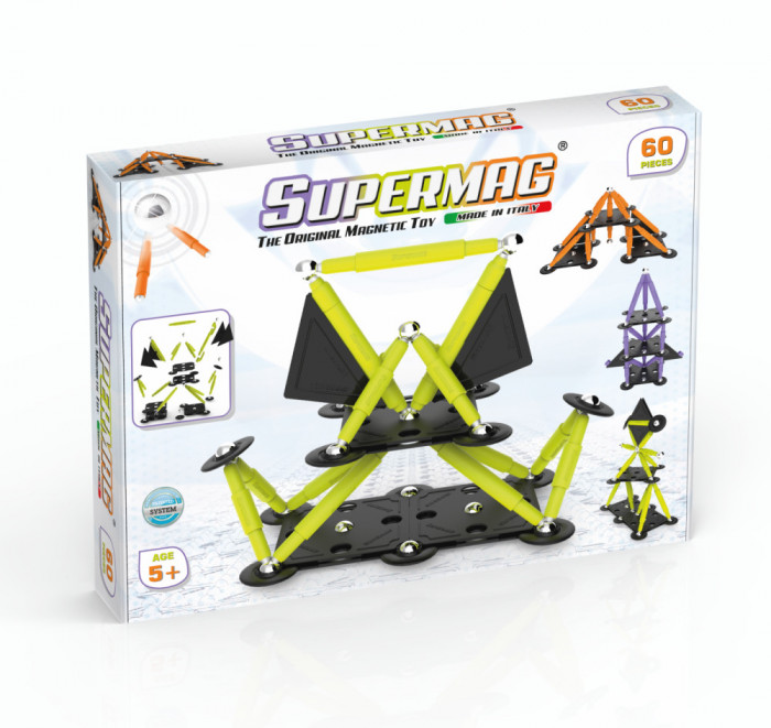 Set de constructie magnetic Supermag Projects Technicolor, 60 piese