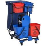 HOMCOM Cărucior pentru Curățenie cu Sac pentru Gunoi, 2 Găleți de 18L, 2 Găleți de 6L și Storcător, 93x80x97 cm, Roșu | Aosom Romania