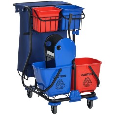 HOMCOM Cărucior pentru Curățenie cu Sac pentru Gunoi, 2 Găleți de 18L, 2 Găleți de 6L și Storcător, 93x80x97 cm, Roșu | Aosom Romania