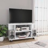 vidaXL Comodă TV cu roți, alb, 80x40x45 cm, lemn prelucrat