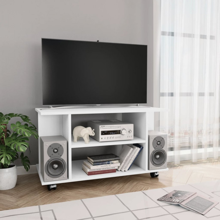 vidaXL Comodă TV cu rotile, alb, 80 x 40 x 40 cm, PAL