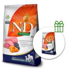 Farmina N&amp;amp;amp;D dog GF PUMPKIN adult medium/maxi, lamb &amp;amp;amp; blueberry 12 kg + 2,5 kg GRATUIT foto