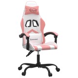 Cumpara ieftin Scaun de gaming pivotant, alb si roz, piele ecologica