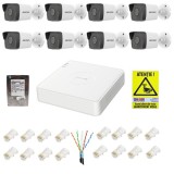 Kit supraveghere IP Hikvision 8 camere 2MP IR 30m PoE Lentila 2.8mm, NVR 8 canale 6MP PoE, accesorii montaj, HDD 2TB + Autocolant Rovision SafetyGuard