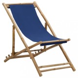 vidaXL Scaun Pliabil Albastru Marin, Bambus, Panza, Sezlong Gradina, 4 Pozitii, Portabil, Relaxare Plaja, Camping