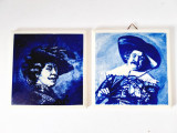 2 buc placa ceramica Delft reproducere Rembrant 11x11cm autoportret si violonist