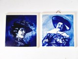 2 buc placa ceramica Delft reproducere Rembrant 11x11cm autoportret si violonist