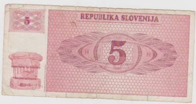 BANCNOTA SLOVENIA 5 TOLARJEV foto