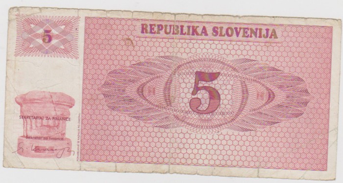 BANCNOTA SLOVENIA 5 TOLARJEV