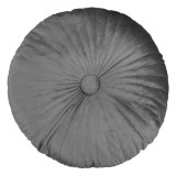 Pernă Decorativă, Velvet, Rotundă cu Nasture, Culoare Gri, Diametru 35cm, Oem