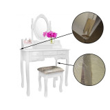 Set masa de toaleta pentru machiaj cu oglinda, 7 sertare, scaun tapitat, alb, RESIGILAT