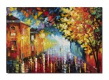 Cumpara ieftin Tablou pictat manual, Peisaj citadin, o seara magica - 100x70cm ulei pe panza de in cutit efect 3D, Spectaculos