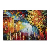 Tablou pictat manual, Peisaj citadin, o seara magica - 100x70cm ulei pe panza de in cutit efect 3D, Spectaculos