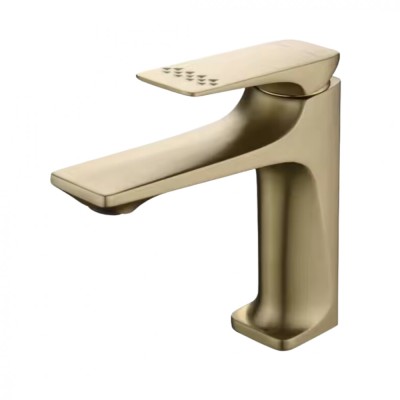 Baterie Lavoar BiXXBi Bath X, Gold Mat, Modern si Simplu, Pentru Baie sau Bucatarie, cu Reglare la Cald si Rece, Instalare Rapida, Durabil, Rezistent foto