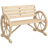 Outsunny Bancă de grădină, design cu roți de căruță, pentru 2 persoane, lemn natural, maro &icirc;nchis, 105,5 x 56 x 79 cm, lemn natural | Aosom Romania