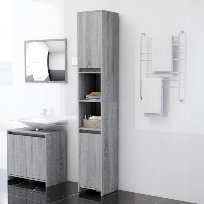Gossi dulap de baie, sonoma gri, 30x30x183,5 cm, lemn prelucrat
