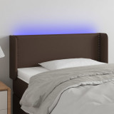 VidaXL Tăblie de pat cu LED, maro, 83x16x78/88 cm, piele ecologică