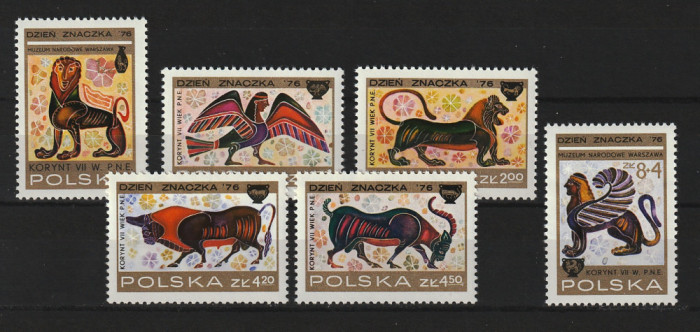 Polonia, 1976 | Ziua mărcii poştale - Picturi pe ceramică antică | MNH | aph
