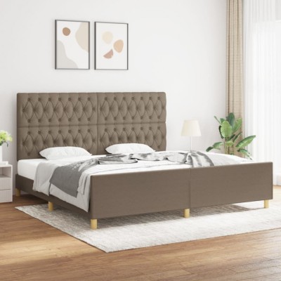 vidaXL Cadru de pat cu tăblie, gri taupe, 200x200 cm, textil foto