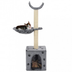 Ansamblu pisici cu funie de sisal, 105 cm, imprimeu labute, gri foto