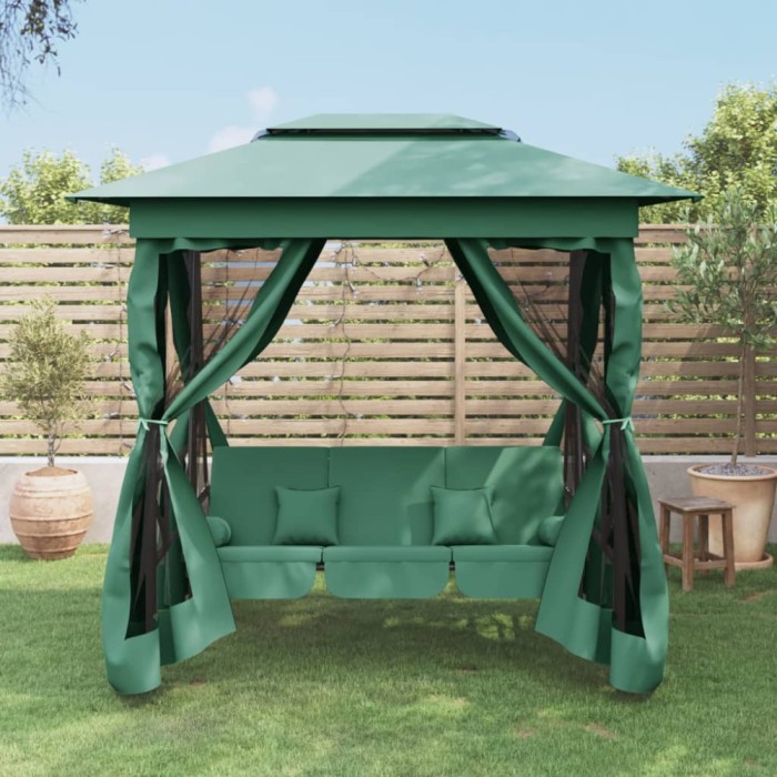 vidaXL Pavilion de grădină &amp; balansoar convertibil verde textil &amp; oțel 363327