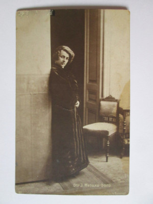 Carte postala foto cu actrița rom&amp;acirc;nă de teatru Jenny Metaxa-Doro necir.cca 1905 foto