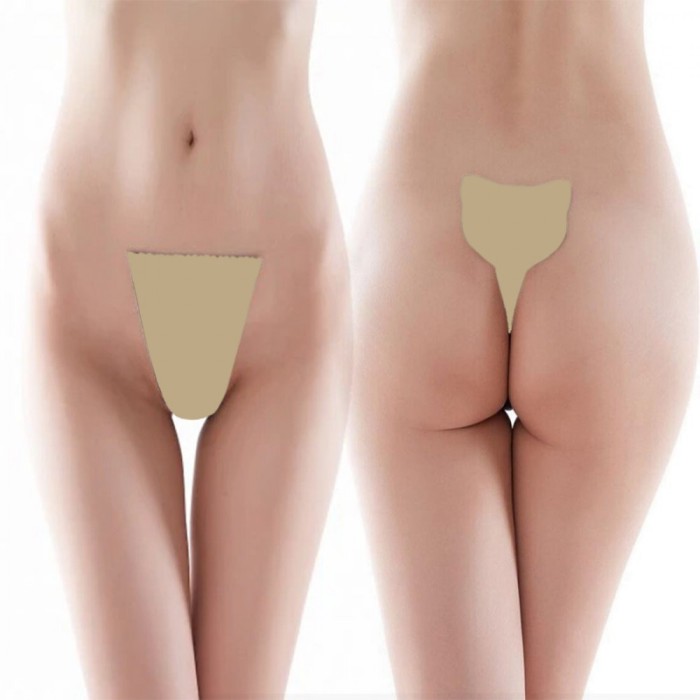 Bikini Adezivi fara Bretele, Forma Pisica, Bej, XL