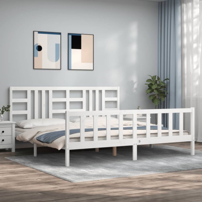 Gossi cadru pat cu tablie 200x200 cm, alb, lemn masiv