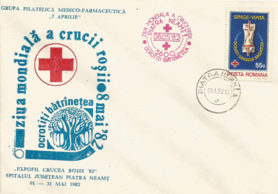 Rom&amp;acirc;nia, Ziua mondială a Crucii Roşii, plic, Piatra Neamţ, 1982 foto