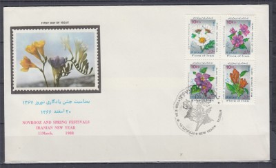 IRAN 1988 FLORA FESTIVALUL FLORILOR SERIE FDC foto