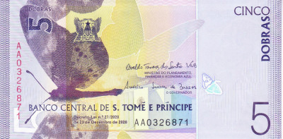 Bancnota Sao Tome si Principe 5 Dobras 2020 - PNew UNC foto