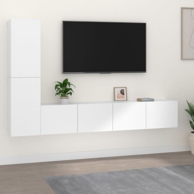 vidaXL Set dulap TV, 4 piese, alb, lemn prelucrat foto