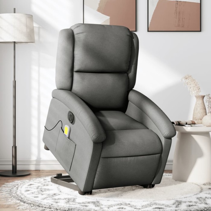 vidaXL Fotoliu electric masaj rabatabil cu ridicare, gri &icirc;nchis textil 3204201