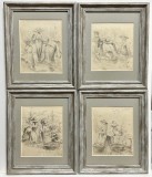 Toader Schipor- Set 4 Tablouri 1956 Peisaje Sasoaice la Cules de Hamei Sibiu Laslea grafica in carbune, &icirc;nrămat 25x30cm