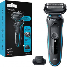 Aparat de Ras BRAUN Shaver 51-M1200s, Acumulator, Autonomie 50 Minute, Negru-Albastru