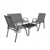 Cumpara ieftin Mobilier de gradina, set 2 scaune, canapea 2 locuri, masa, cadru metalic, blat sticla, rezistent exterior, gri