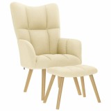 vidaXL Scaun de relaxare cu taburet, crem, textil
