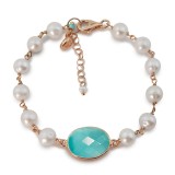 Cumpara ieftin Brățară Argint 925 placat aur roz, Jad Verde Acvatic &amp; Perle Cultură Jolie, reglabilă 17-23cm, Made in Italy