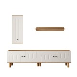 Set mobilier living 3 piese, compus din dulap &icirc;nalt, comodă joasă și etajeră de perete, Culoare naturală