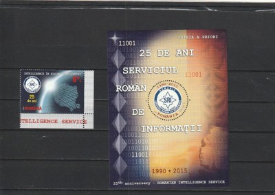 ROMANIA 2015 LP 2061 LP 2061 a 25 ANI SERVICIUL ROMAN DE INFORMATII SERIE SI COLITA DANTELATA MNH NESTAMPILATE foto