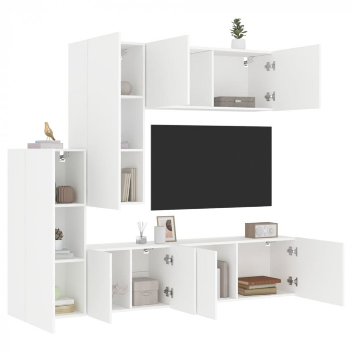 Unitati TV de perete, 5 piese, alb, lemn prelucrat GartenMobel Dekor
