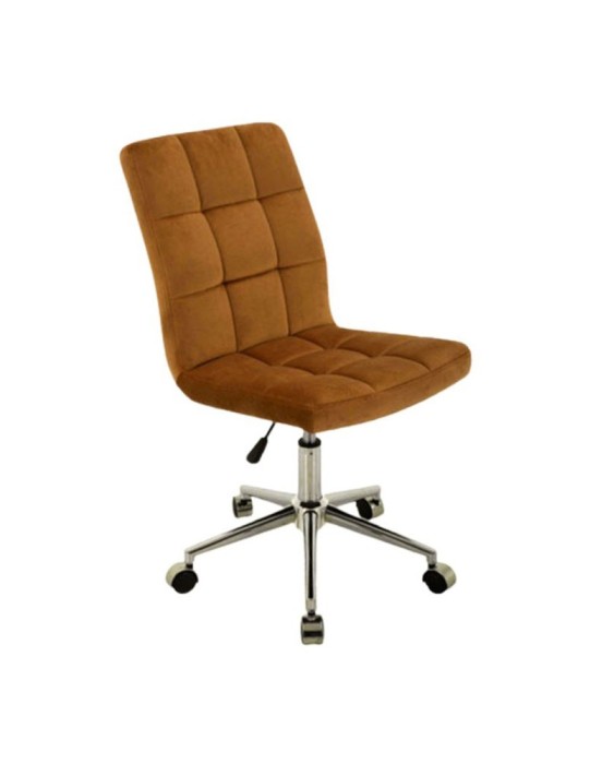 Scaun birou cu stofa tip catifea SL Q020, ergonomic, inaltime reglabila, cadru cromat, rotatie 360 , 90 kg, mustar