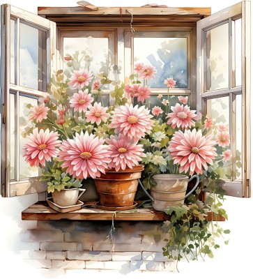 Sticker decorativ, Flori Crizanteme, Roz, 66 cm, 1363STK-1 foto